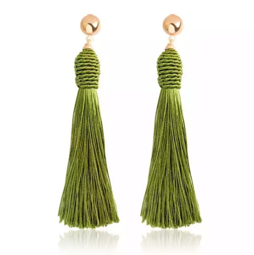 Bohemian Green Tassel Earrings Trendy Jewelry Tropical